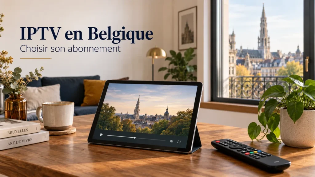 Abonnement IPTV Belgique : tablette et télécommande dans un salon bruxellois