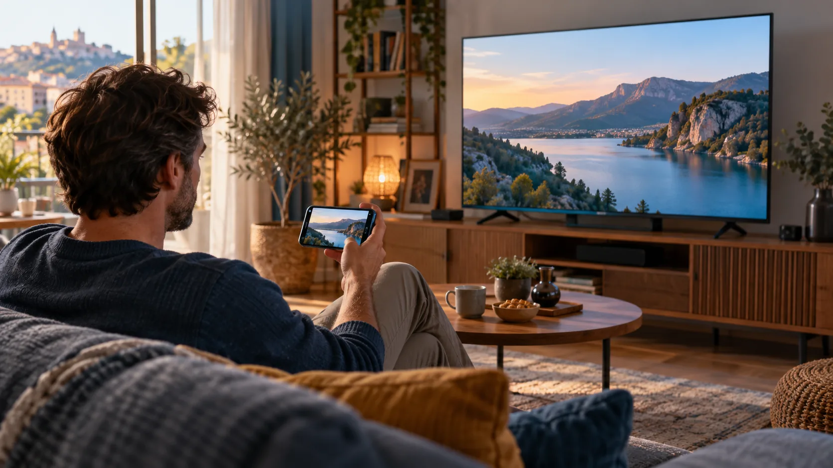 IPTV on a mobile hotspot: a phone sharing a 4G or 5G connection with a television