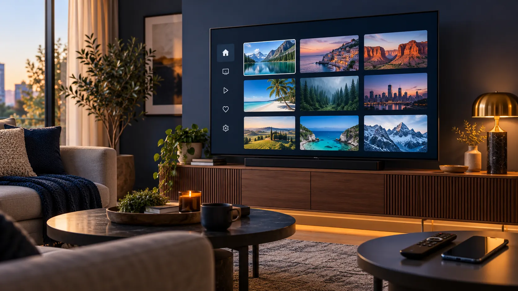 Smart TV and remote illustrating a ROOM IPTV playlist setup