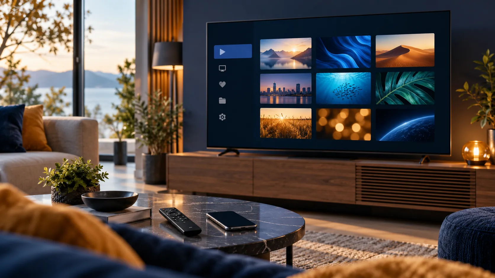 Smart TV and remote illustrating a Vu Player Pro IPTV playlist setup
